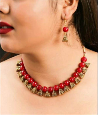 SUBHARPIT Brass Gold-plated Red Jewellery Set(Pack of 1)