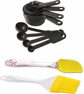 TOPHAVEN Combo - 8 Pc Black Measuring Cups and Spoons Set + Silicone Spatula and Pastry Brush. Kitchen Tool Set(Spatula, Cooking Spoon, Brush)