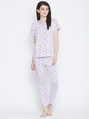 Camey Women Printed Purple Top & Pyjama Set