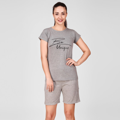 Trend Setter Women Printed Grey Top & Shorts Set