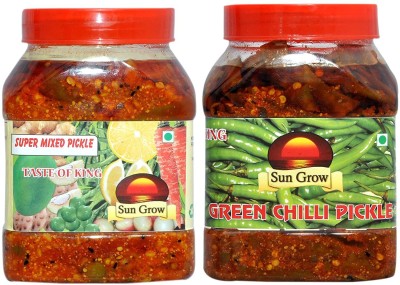 Sun Grow Home Made Herbal Masala Organic Punjabi Super Mixed Pickle Masaledar Homemade Flavour & Taste. Mixed, Raw Mango(Kairi), Green Chilli, Lemon, Garlic, Green Chilli Pickle(2 kg)