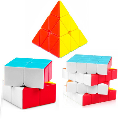 D ETERNAL Cube and Pyramid Triangle High Speed Stickerless Puzzle Cubes Combo Toy Set(3 Pieces)