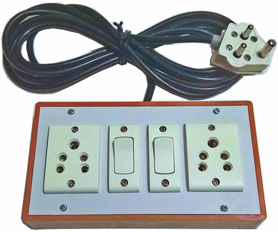SATNAM Brown Extension Switch Board with 2 Sockets(5A) and 2 Switches(5A) with Long Wire 2  Socket Extension Boards(Multicolor, 4 m)