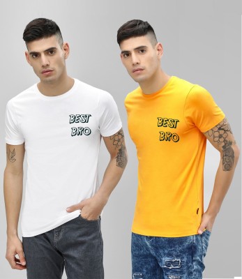 Young trendz Typography Men Round Neck White, Yellow T-Shirt