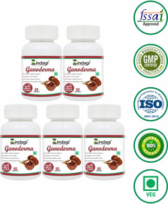 Zindagi Ganoderma Extract Capsules - Red Ganoderma Powder Capsules - 60Cap (pack of 5)(5 x 60 No)