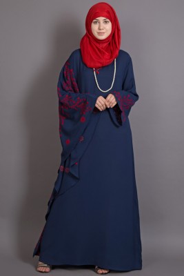 BAHAYA Polyester Self Design Abaya(Blue)