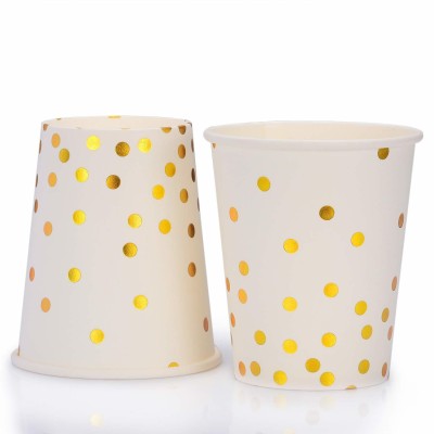 Hippity Hop White Gold Polka dot Paper cups glass for party decorations and tableware(Set of 10)