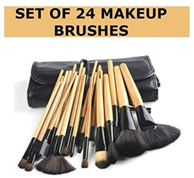 D.B.Z. 24 Pcs Professional Wooden Handle with Leather Pouch Cover Full Makeup Brush Set Chubby Pier Foundation Eyeshadow Brush BB Cream Makeup Brushes Loose Powder Brush Flat Kit Make up Brushes(Pack of 24)