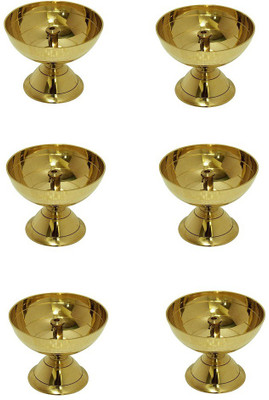 De-Ultimate Set Of 6 Pcs Classic Round Pure Brass Paro Pyali Kamal Akhand Table Diya Designed Deepak Puja Diya Brass (Pack of 6) Table Diya Set(Height: 1.57 inch)