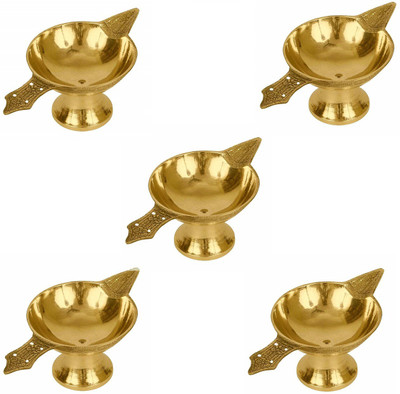 SBBCO Pack of 5 Pcs Pure Brass Akhand Laxmi Deepak Pital Diya Brass (Pack of 5) Table Diya Set(Height: 1.18 inch)