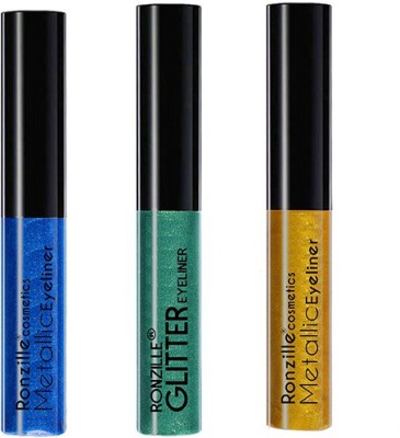 RONZILLE Glitter Liquid Eyeliner Blue Gold Green ( Pack of 3) 15 ml(Blue Gold Green)