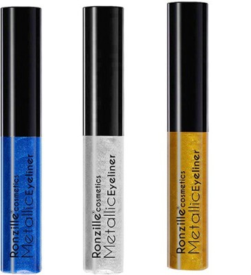 RONZILLE Glitter Liquid Eyeliner Blue Gold Silver ( Pack of 3) 15 ml(Blue Gold Silver)
