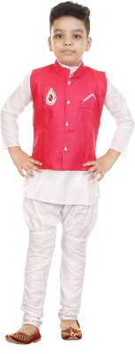 navraj Boys Festive & Party Kurta, Waistcoat and Pyjama Set(Red Pack of 1)