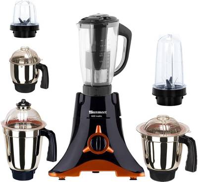 Sunmeet Mixer Juicer Grinder with 6 Jar (2 Bullet Jar, 1 Juicer Jar with filter, 1 Large Jar, 1 Medium Jar and 1 Chutney Jar)-MGF20-SUN-643 600 Juicer Mixer Grinder (6 Jars, Black)