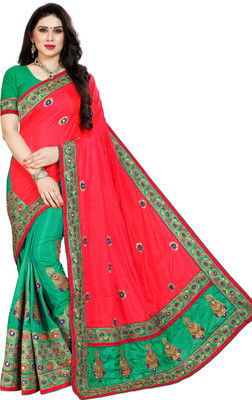 Krishna R fashion Woven Bollywood Poly Silk Saree(Red, Green)