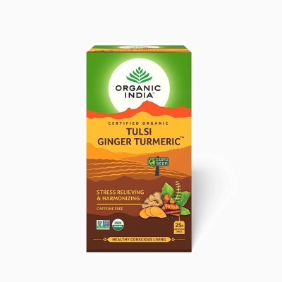 ORGANIC INDIA Tulsi Ginger Turmeric Tulsi, Turmeric Green Tea Bags Box(25 Bags)
