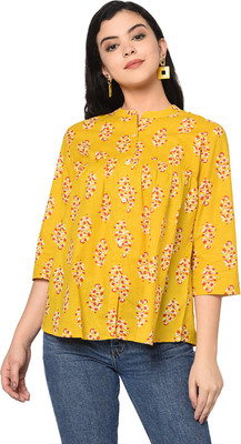 Antaran Casual 3/4 Sleeve Printed Women Yellow Top