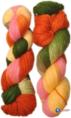 WOAFASHIONS Craze Acrylic Nylon Hand Knitting Yarn (Multi Yellow Pink Green Orange) (Hanks-170gms)