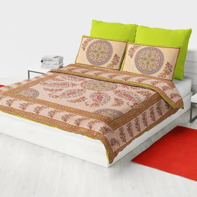 Ubania Collection 144 TC Cotton Double Printed Flat Bedsheet(Pack of 1, Brown)