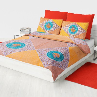 Ubania Collection 144 TC Cotton Double Printed Flat Bedsheet(Pack of 1, Brown, Yellow)