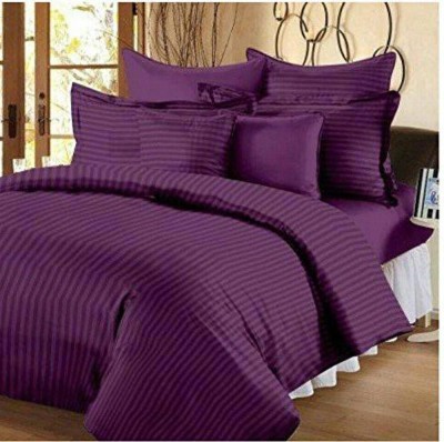 Shubastik 210 TC Cotton, Satin King Striped Flat Bedsheet(Pack of 1, Purple)