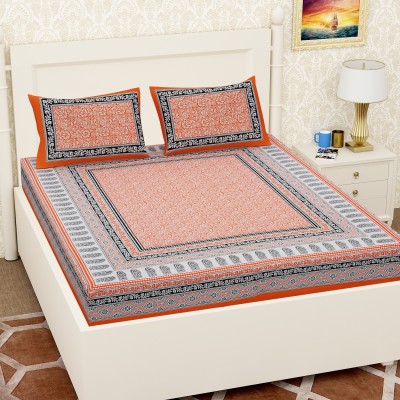 RIYA FABRICS 144 TC Cotton King Printed Flat Bedsheet(Pack of 1, Orange)