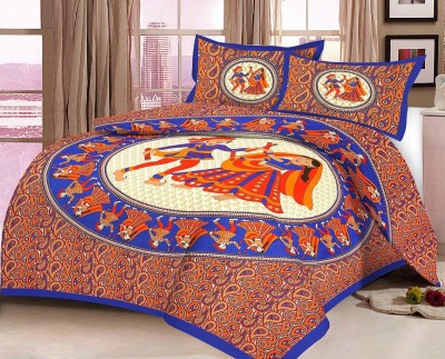 Durga Vishnu Traders 220 TC Cotton Double Jaipuri Prints Flat Bedsheet(Pack of 1, Multicolor)