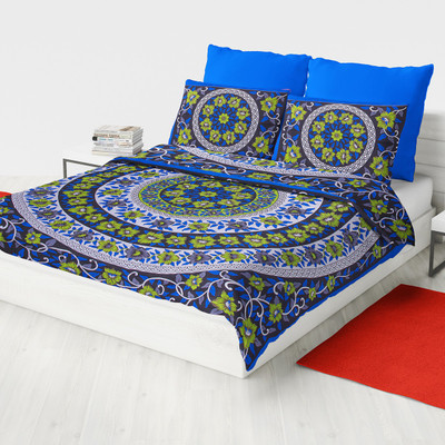 Ubania Collection 144 TC Cotton Double Printed Flat Bedsheet(Pack of 1, Green, Grey)