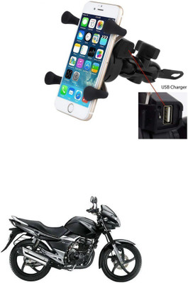 Znee Smart X-Grip Bike Mobile Charger & Phone Holder (5V-2A Black) -Suzuki GS 150R Bike Mobile Holder(Black)