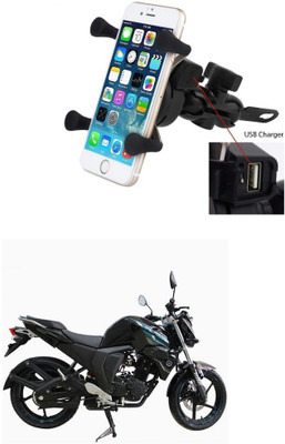 Znee Smart X-Grip Bike Mobile Charger & Phone Holder (5V-2A Black) -Yamaha FZ-S FI Bike Mobile Holder(Black)