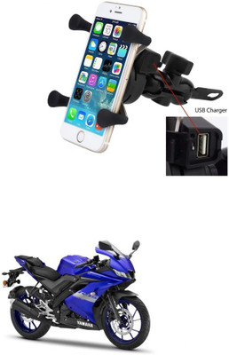 Znee Smart X-Grip Bike Mobile Charger & Phone Holder (5V-2A Black) -Yamaha YZF Bike Mobile Holder(Black)