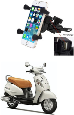 Znee Smart X-Grip Bike Mobile Charger & Phone Holder (5V-2A Black) -Suzuki Access SE Bike Mobile Holder(Black)