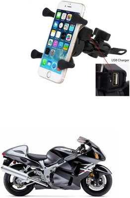 Znee Smart X-Grip Bike Mobile Charger & Phone Holder (5V-2A Black) -Suzuki GSX R1300 Hayabusa Bike Mobile Holder(Black)