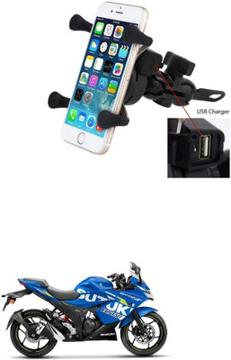 Znee Smart X-Grip Bike Mobile Charger & Phone Holder (5V-2A Black) -Suzuki Gixxer SF Bike Mobile Holder(Black)