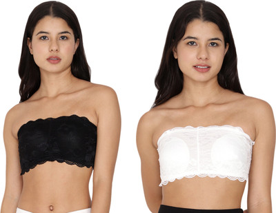 Mysha Women Bandeau/Tube Lightly Padded Bra(White, Black)