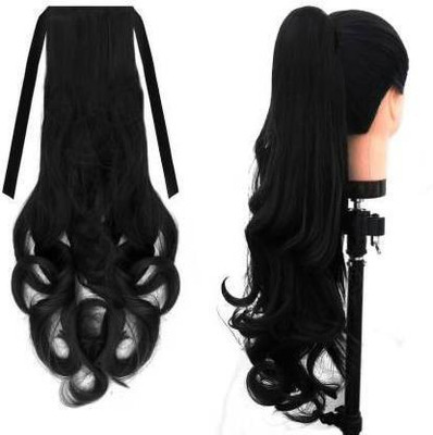 HEROSHIV INDIA Black Ribbon Ponytail Wavy  Extension Hair Extension