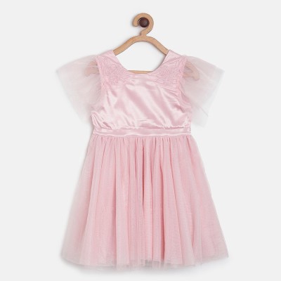 MINI KLUB Girls Midi/Knee Length Casual Dress(Pink, Half Sleeve)