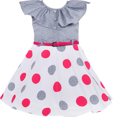 Wishkaro Girls Midi/Knee Length Party Dress(Grey, Sleeveless)