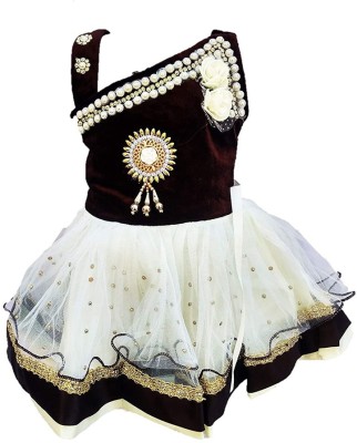 any time fashion Girls Midi/Knee Length Festive/Wedding Dress(Brown, Sleeveless)
