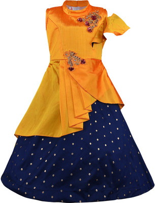 Wishkaro Girls Maxi/Full Length Party Dress(Orange, Sleeveless)