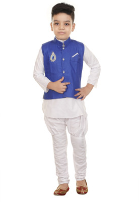 navraj Boys Festive & Party Kurta, Waistcoat and Pyjama Set(Blue Pack of 1)
