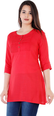 DMP EXPORT Women Solid Straight Kurta(Red)