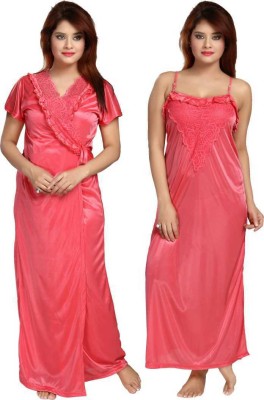 deepsales Women Nighty with Robe(Pink)
