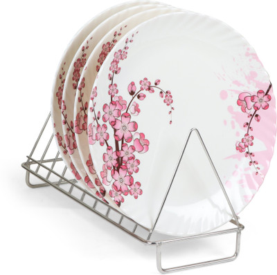 Golden Fish Beautiful Flower Printed Melamine Full Size Round Dinner Plate (Set of 4; 11 Inches) Dinner Plate(Pack of 4)