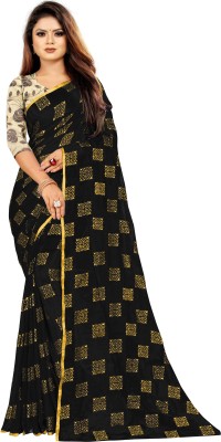 JV Fashion Printed Chanderi Chiffon Saree(Black)