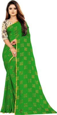 JV Fashion Printed Chanderi Chiffon Saree(Green)