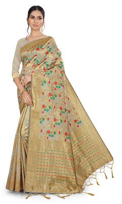 panchaamrit Woven Banarasi Silk Blend Saree(Cream)
