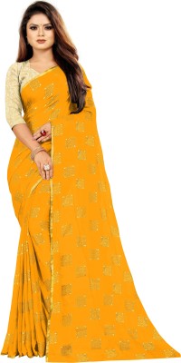 JiproStore Woven Bollywood Chiffon Saree(Yellow)