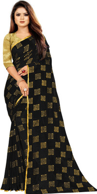 JiproStore Printed Bollywood Chiffon Saree(Black)