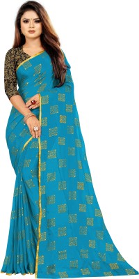 JV Fashion Striped Chanderi Chiffon Saree(Light Blue)